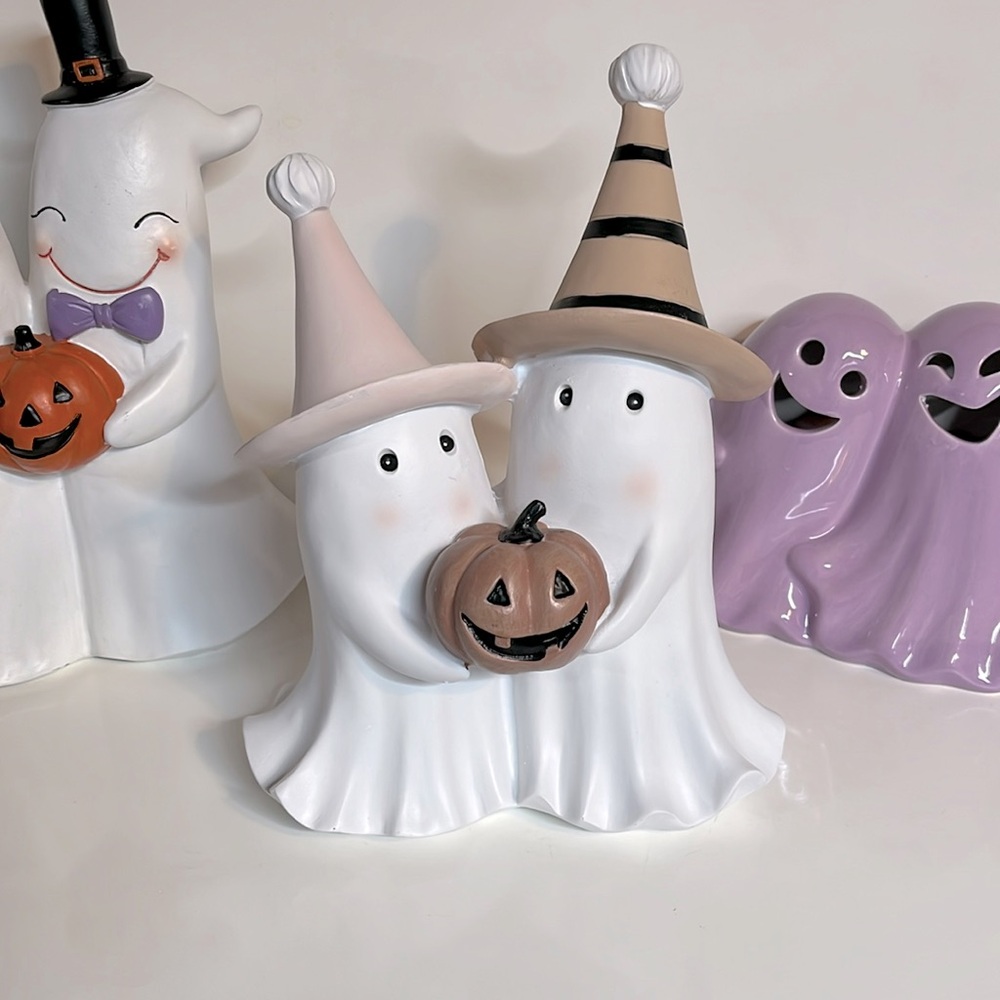 🧡Pastel Pink Halloween Ghost Pumpkin Decor Figure Set New